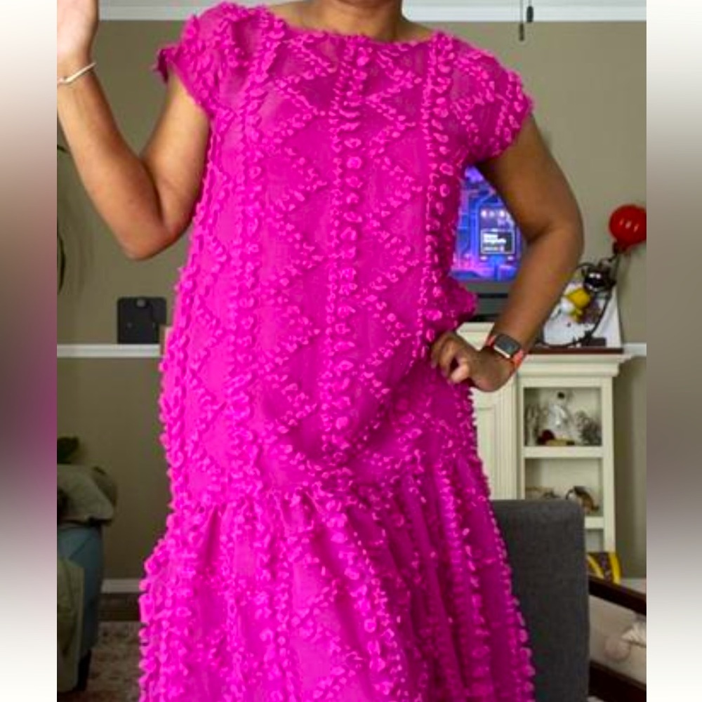 Anthropologie Fuchsia Pink Pom-Pom Maxi Dress